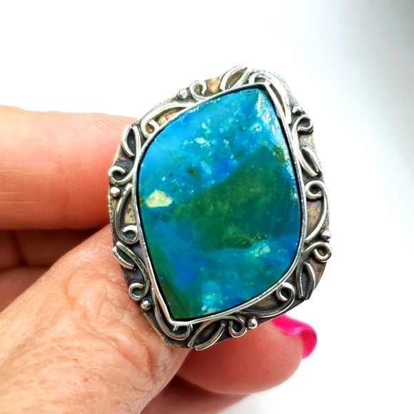 Jewelry - Peruvian Opalina Sterling Silver Ring Artisan Blue Green Stone Size 7 NWT